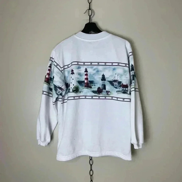 Vintage Lighthouse Wrap Around Print Button up Sweatshirt - Picture 2 of 5